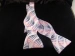 White Ribbon Pattern with Navy Blue and Pink Speckles Microfiber Bow Tie