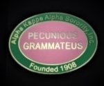 AKA Pink and Green Oval Officer Pin- PECUNIOUS GRAMMATEUS