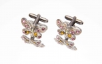 PINK AND YELLOW CRYSTAL BUTTERFLY CUFFLINKS