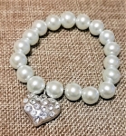  Pearl Bracelet with Silver Heart dangle