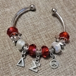 Red and White Bead DST Dangle Cuff Bracelet -Silver plating