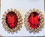 Red and Clear Crystal Statement Earrings-Post