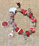 Red Crystal with White Bead DST Charm Dangle Bracelet -Silver plating
