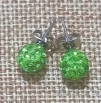 Lime Green Encrusted 9MM Crystal Ball Earrings