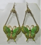 Shades of Lime Crystal Chain Dangling Butterfly Earrings