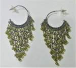 Antique Green Stone and Beaded Dangling Earrings