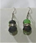 Iridescent, Green and Crystal and Stone Earrings 
