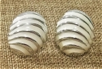 Cream and Silver Oval Earrings-Clip Ons