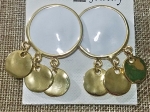 Round Gold and White Dangling Earrings-Clip on