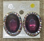Iridescent Purple Oval Crystal Earrings-Clip On