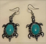 Turquoise Marble and Silver Turtle Earrings