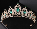 Gold plated Tiara with Emerald Green Stones -2.25 INCHES TALL-Last one!